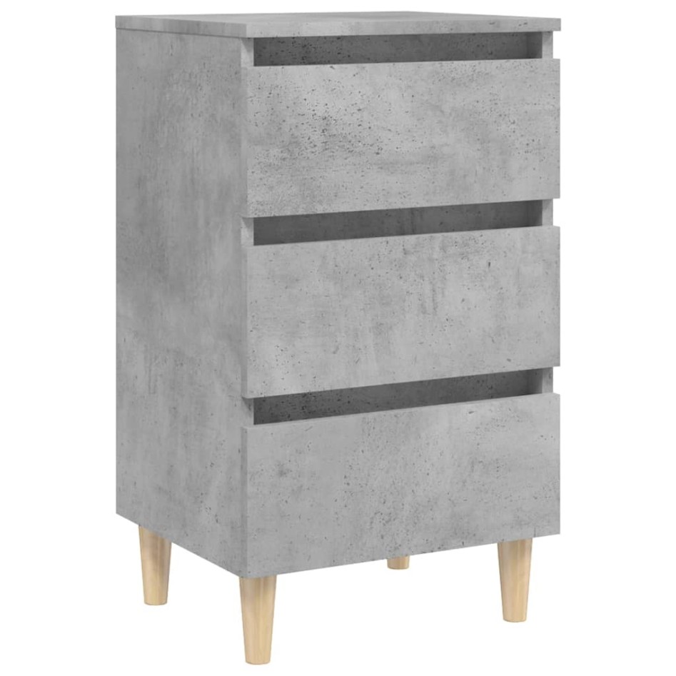Mesita de noche patas madera maciza gris hormigón 40x35x69