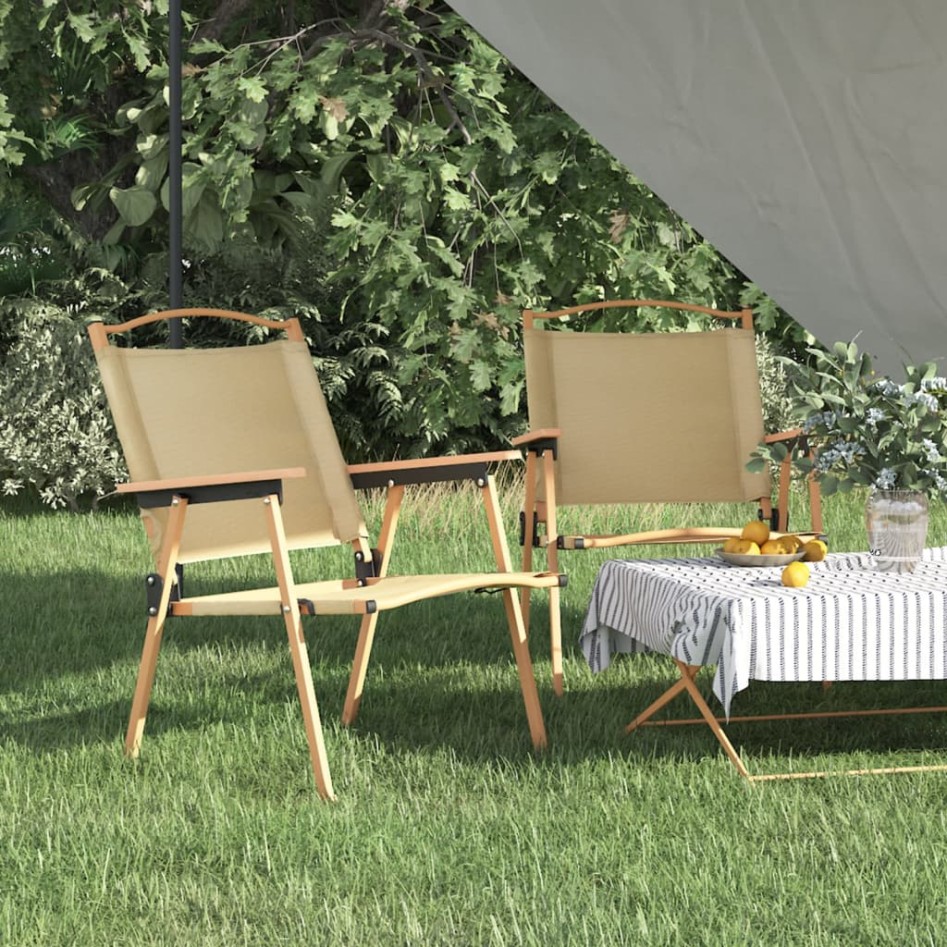 Sillas de camping 2 uds tela Oxford beige 54x55x78