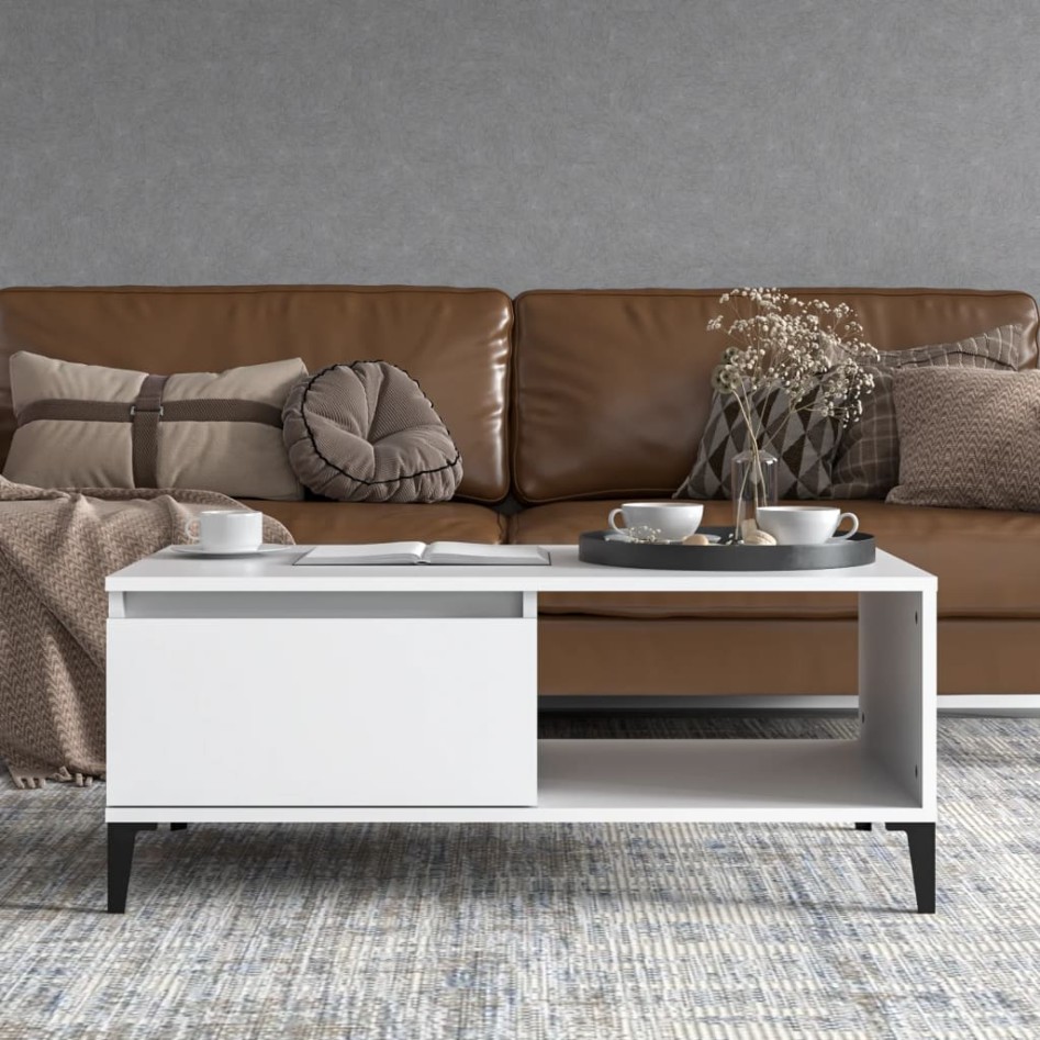 Mesa de centro madera contrachapada blanco 90x50x36,5