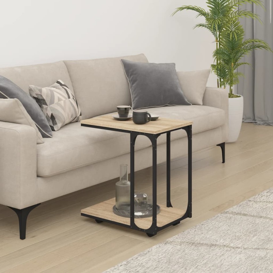 Mesa auxiliar con ruedas madera roble Sonoma 50x35x55,5