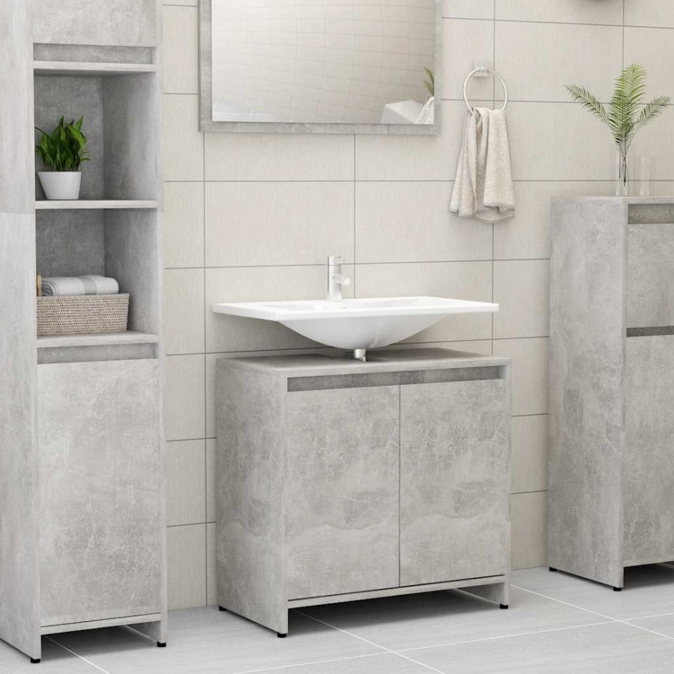 Armario de baño madera contrachapada gris hormigón 60x33x61