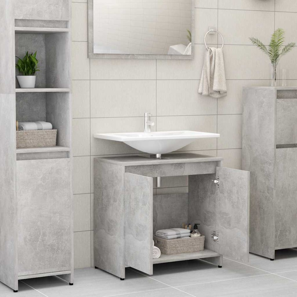 Armario de baño madera contrachapada gris hormigón 60x33x61