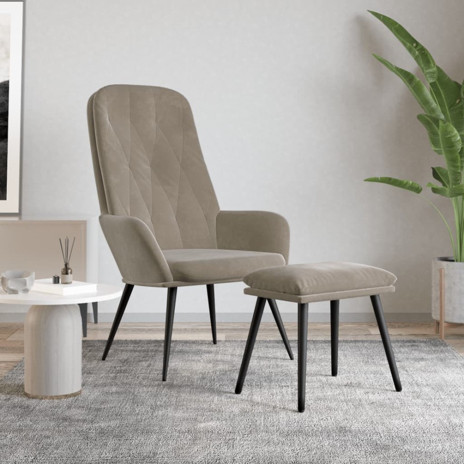 Sillón de relax con taburete terciopelo gris