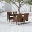 Juego de comedor de jardín 5 piezas con cojines marrón y negro