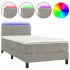 Cama box spring colchón y LED terciopelo gris claro 90x190