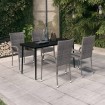 Juego de comedor para jardín 5 piezas con cojines gris y negro