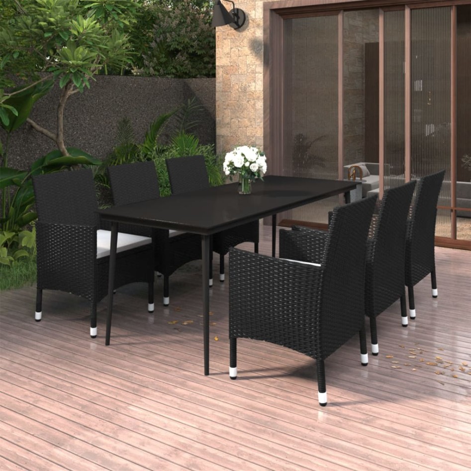 Set comedor de jardín 7 pzas y cojines ratán sintético y