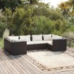 Set sofás de jardín 6 piezas y cojines ratán sintético negro