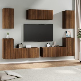 Set de muebles para TV 7 pzas madera contrachapada roble