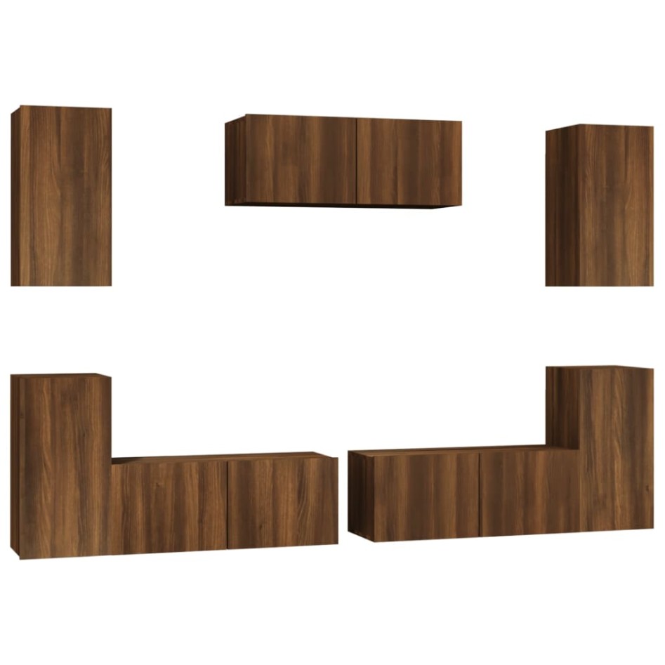 Set de muebles para TV 7 pzas madera contrachapada roble