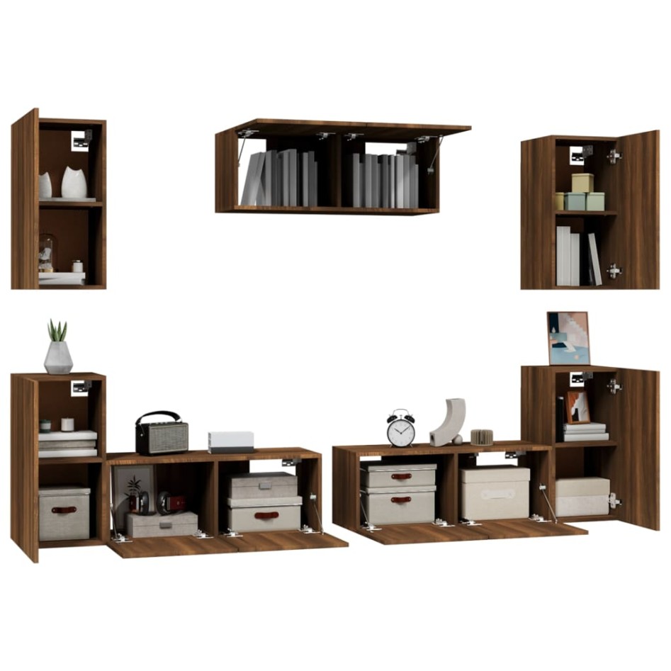 Set de muebles para TV 7 pzas madera contrachapada roble