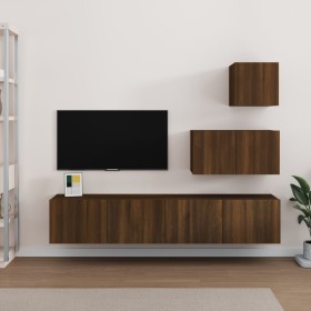 Set de muebles para TV 4 pzas madera contrachapada marrón