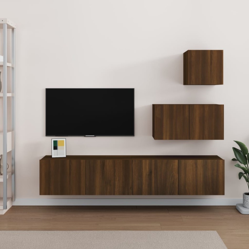 Set de muebles para TV 4 pzas madera contrachapada marrón