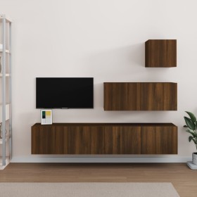 Set de muebles para TV 4 pzas madera contrachapada marrón