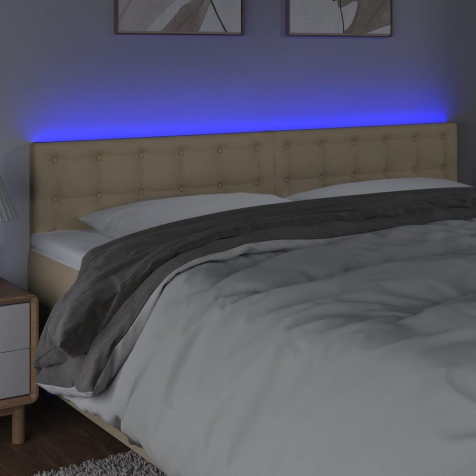 Cabecero con LED de tela color crema 180x5x78/88