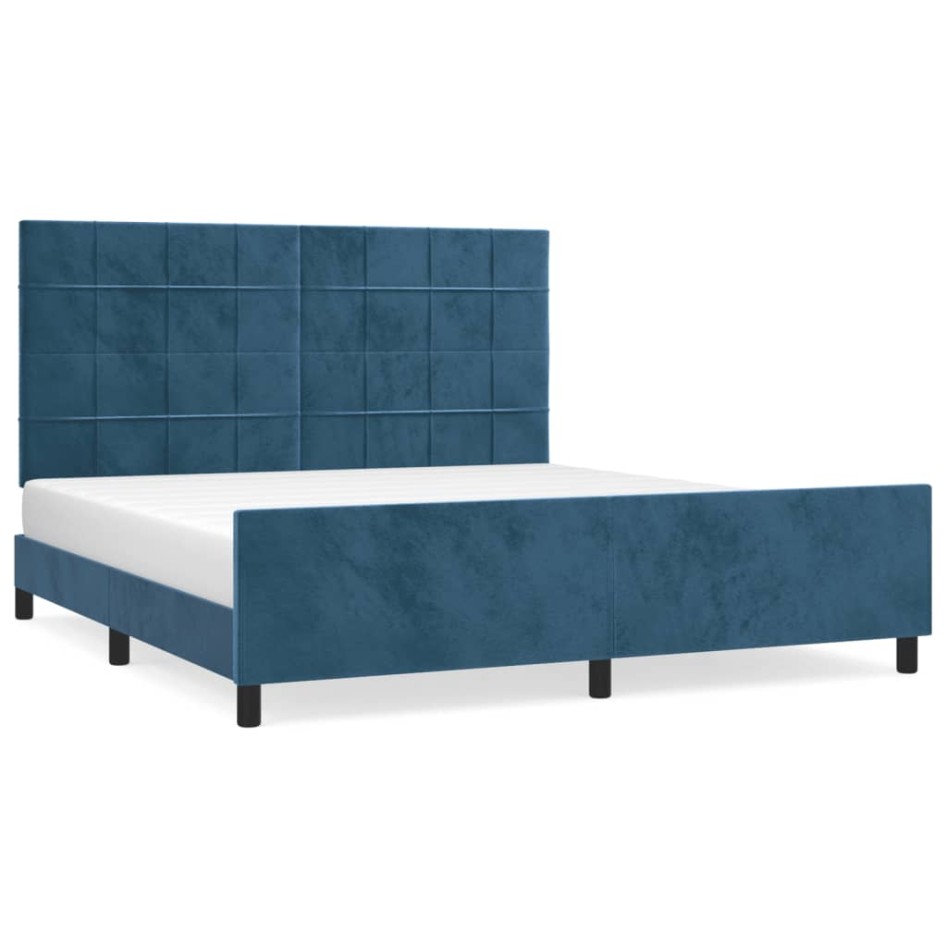Estructura cama con cabecero terciopelo azul oscuro 180x200