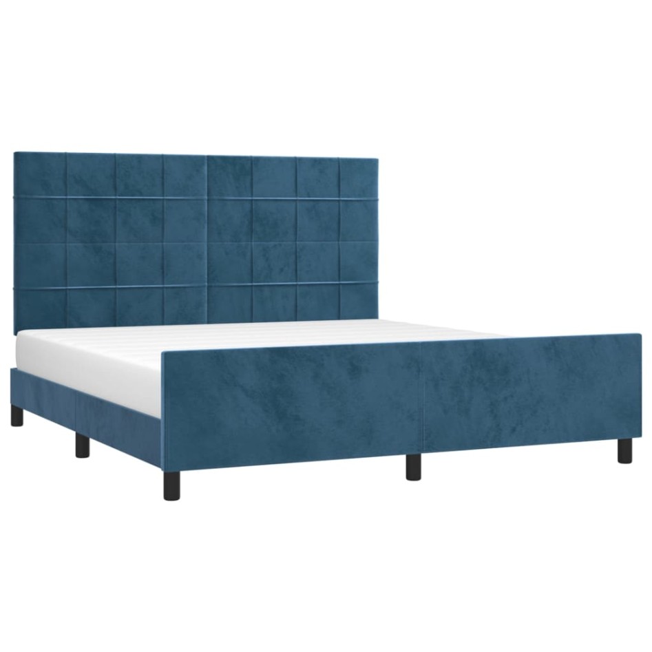 Estructura cama con cabecero terciopelo azul oscuro 180x200