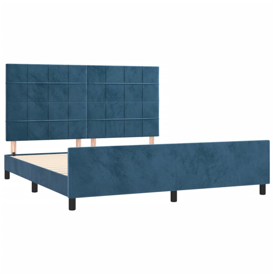 Estructura cama con cabecero terciopelo azul oscuro 180x200
