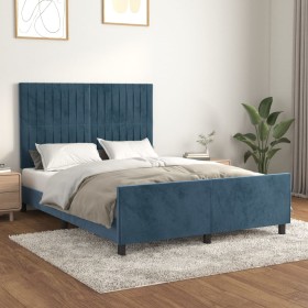 Estructura de cama sin colchón terciopelo azul oscuro