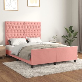 Estructura de cama sin colchón terciopelo rosa 140x200