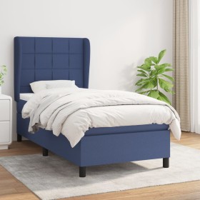 Cama box spring con colchón tela azul 80x200