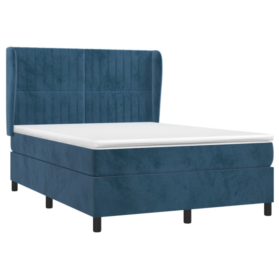 Cama box spring con colchón terciopelo azul oscuro 140x190