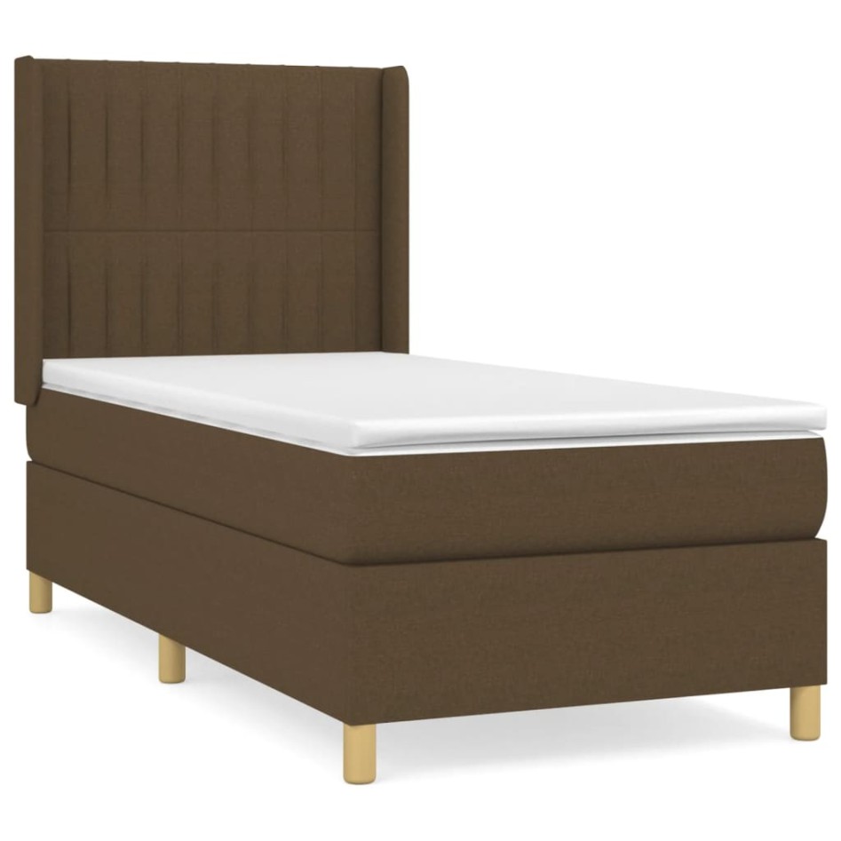 Cama box spring con colchón tela marrón oscuro 80x200