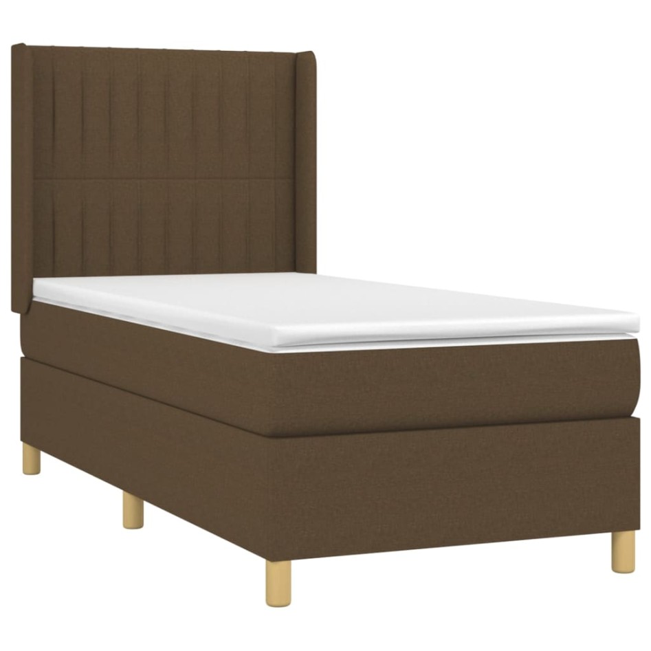 Cama box spring con colchón tela marrón oscuro 80x200