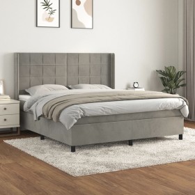 Cama box spring con colchón terciopelo gris claro 160x200
