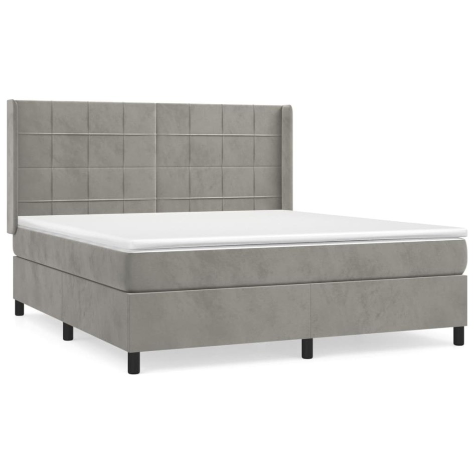Cama box spring con colchón terciopelo gris claro 160x200
