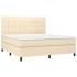 Cama box spring colchón y luces LED tela crema 160x200