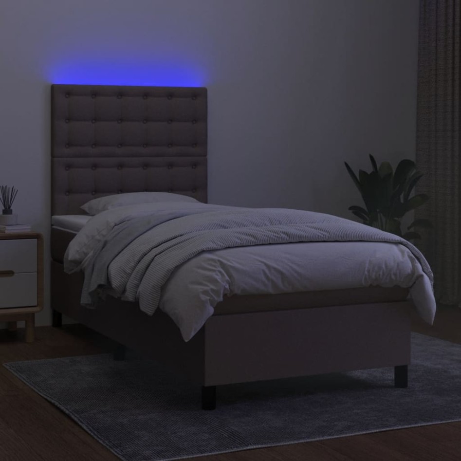 Cama box spring colchón y luces LED gris taupe 80x200