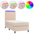 Cama box spring colchón LED cuero sintético capuchino