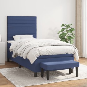Cama box spring con colchón tela azul 80x200