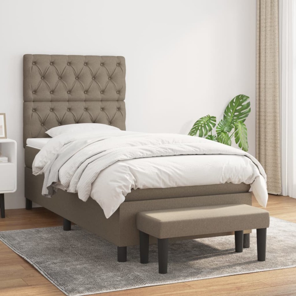 Cama box spring con colchón tela gris taupe 80x200