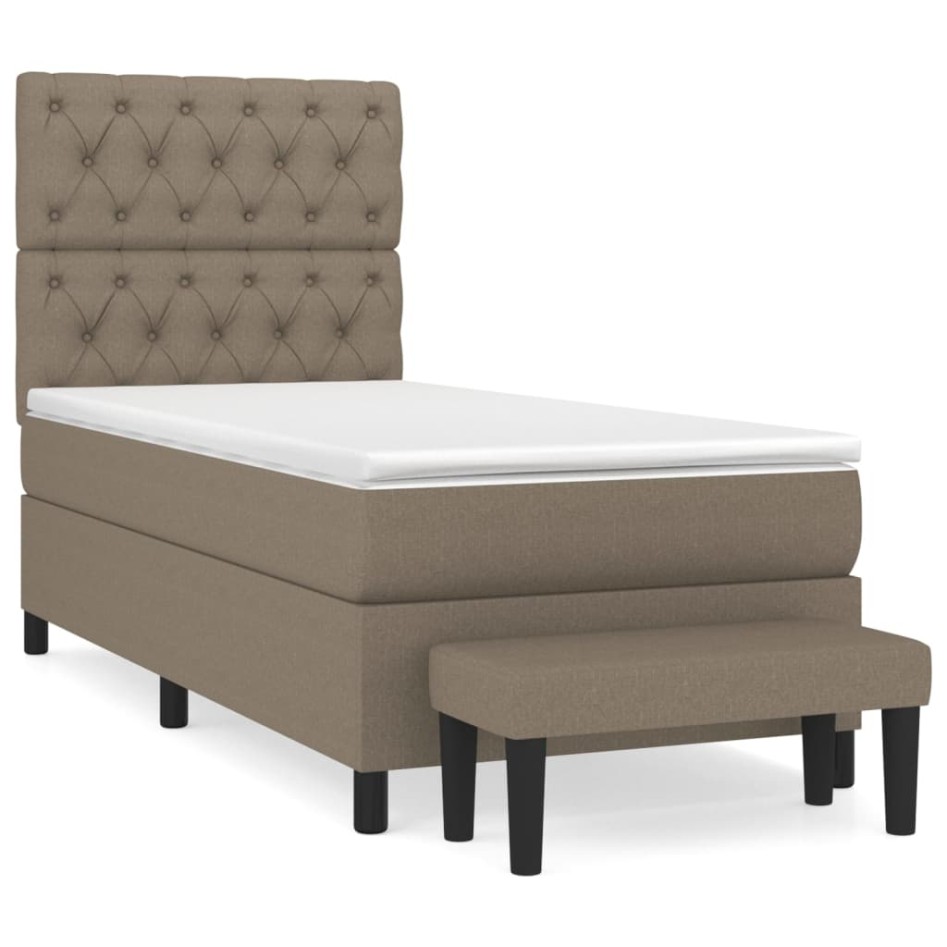 Cama box spring con colchón tela gris taupe 80x200