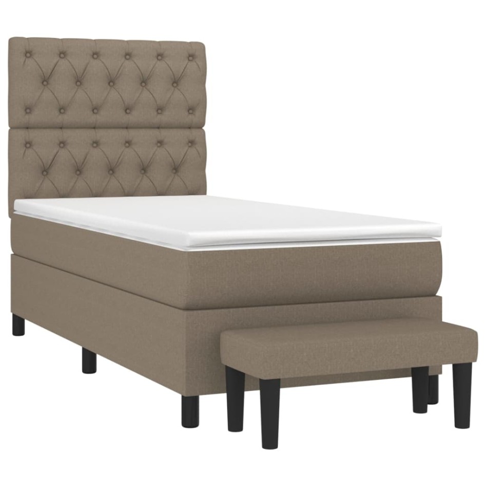 Cama box spring con colchón tela gris taupe 80x200
