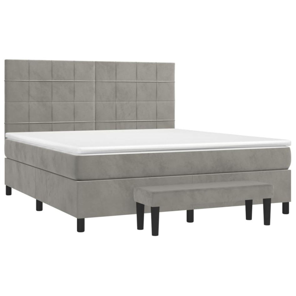 Cama box spring con colchón terciopelo gris claro 160x200