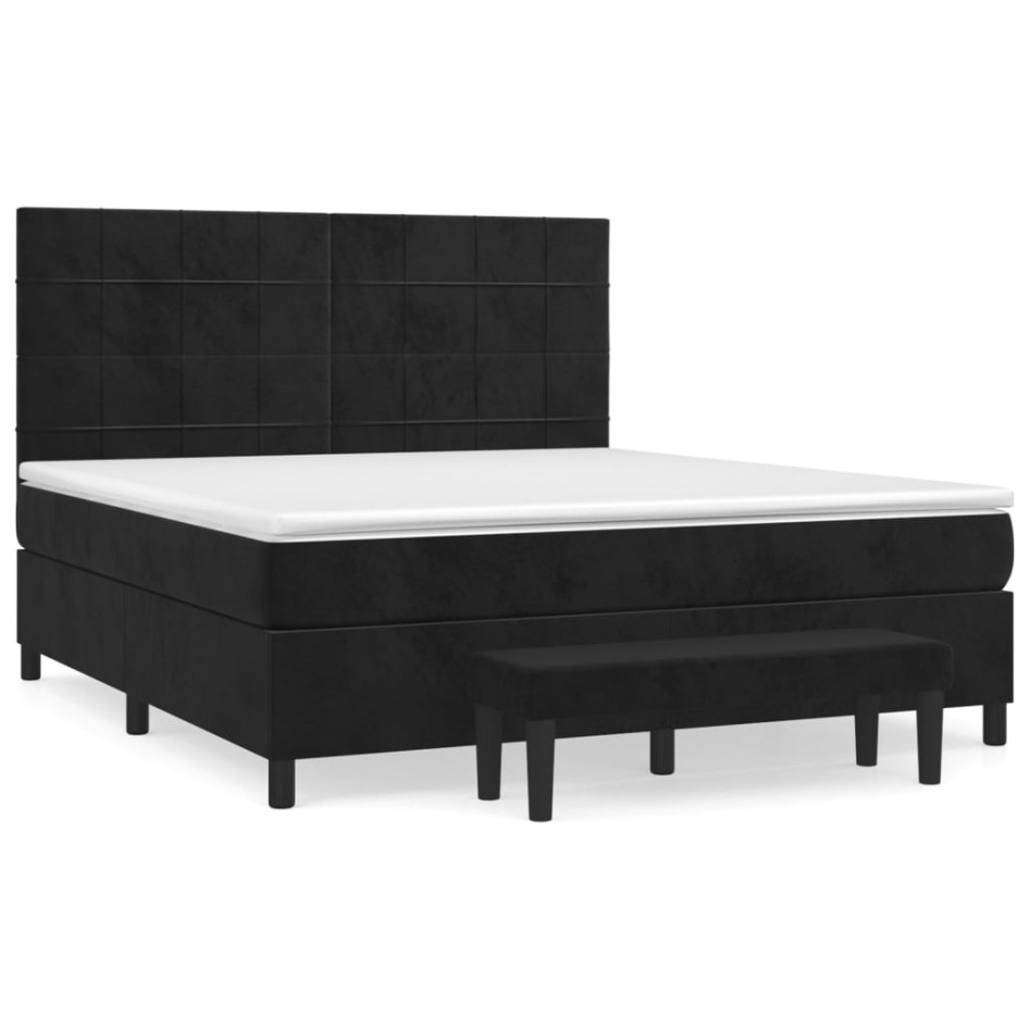 Cama box spring con colchón terciopelo negro 160x200