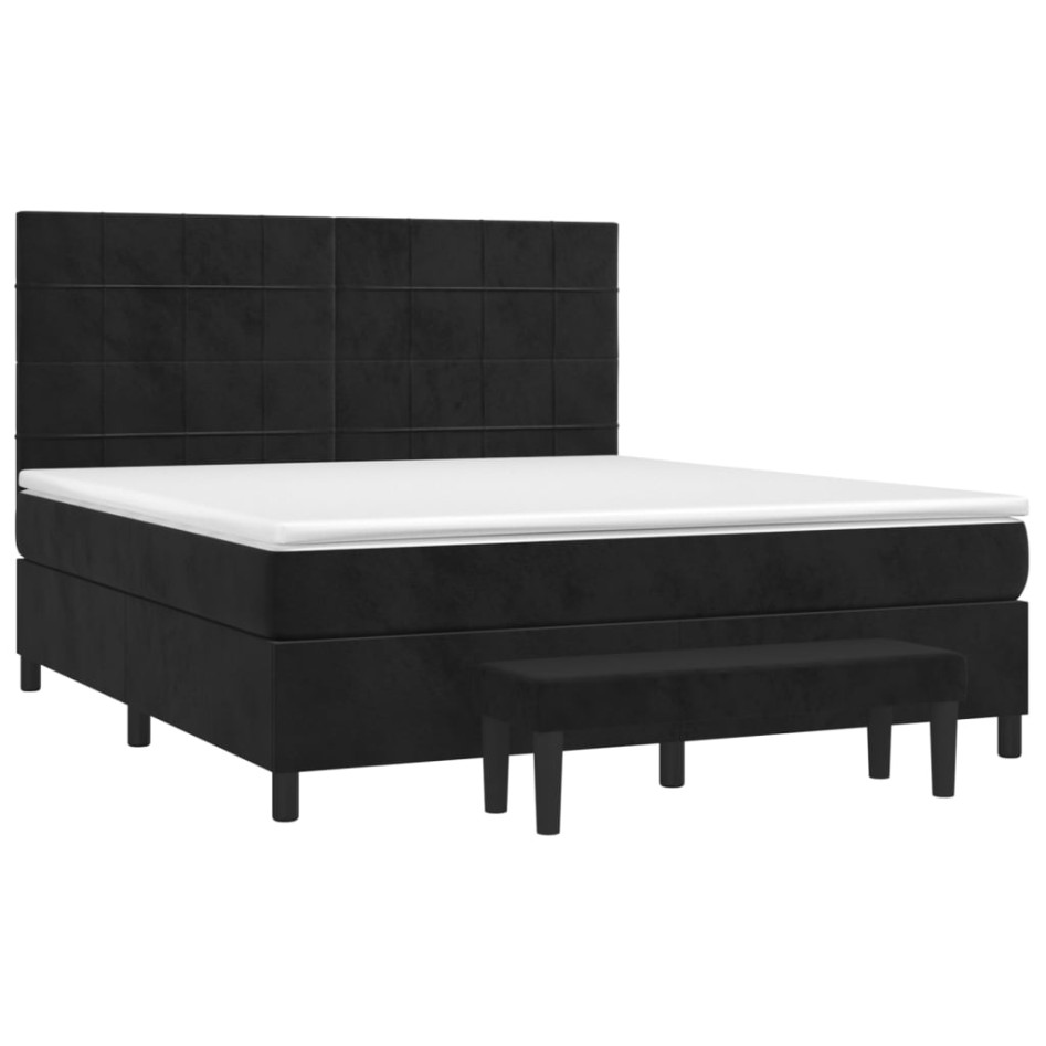 Cama box spring con colchón terciopelo negro 160x200