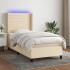 Cama box spring colchón y luces LED tela crema 80x200
