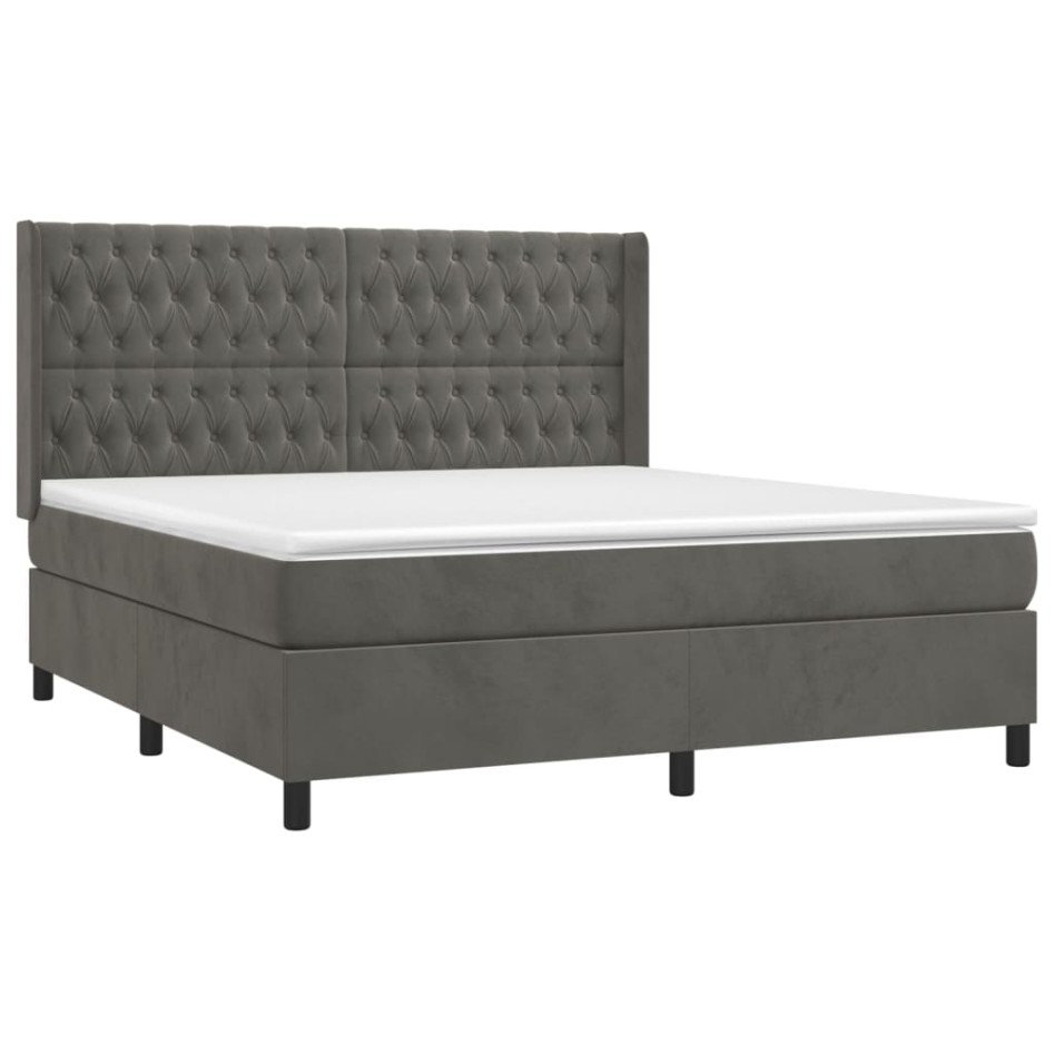 Cama box spring colchón y LED terciopelo gris oscuro 160x200