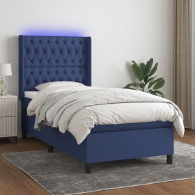 Cama box spring colchón y luces LED tela azul 80x200