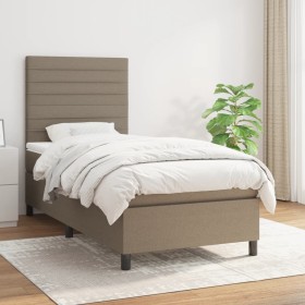 Cama box spring con colchón tela gris taupe 80x200
