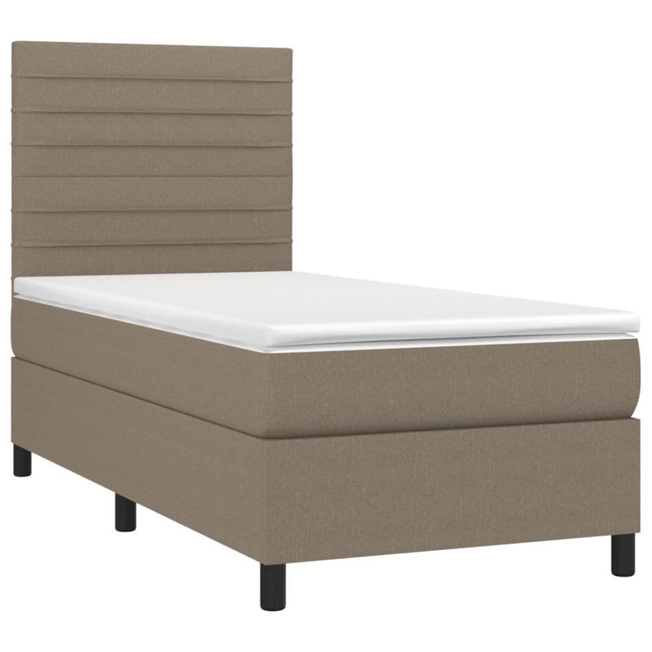 Cama box spring con colchón tela gris taupe 80x200
