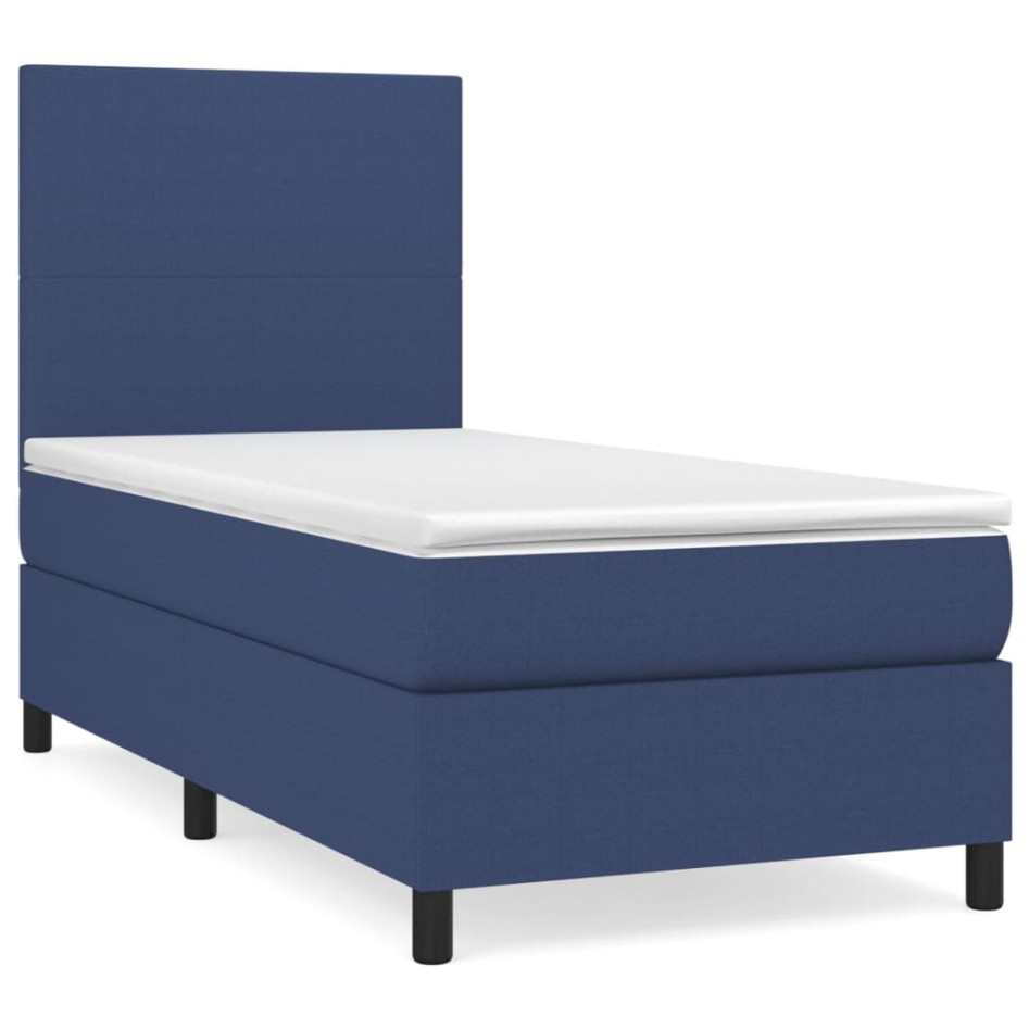 Cama box spring con colchón tela azul 80x200