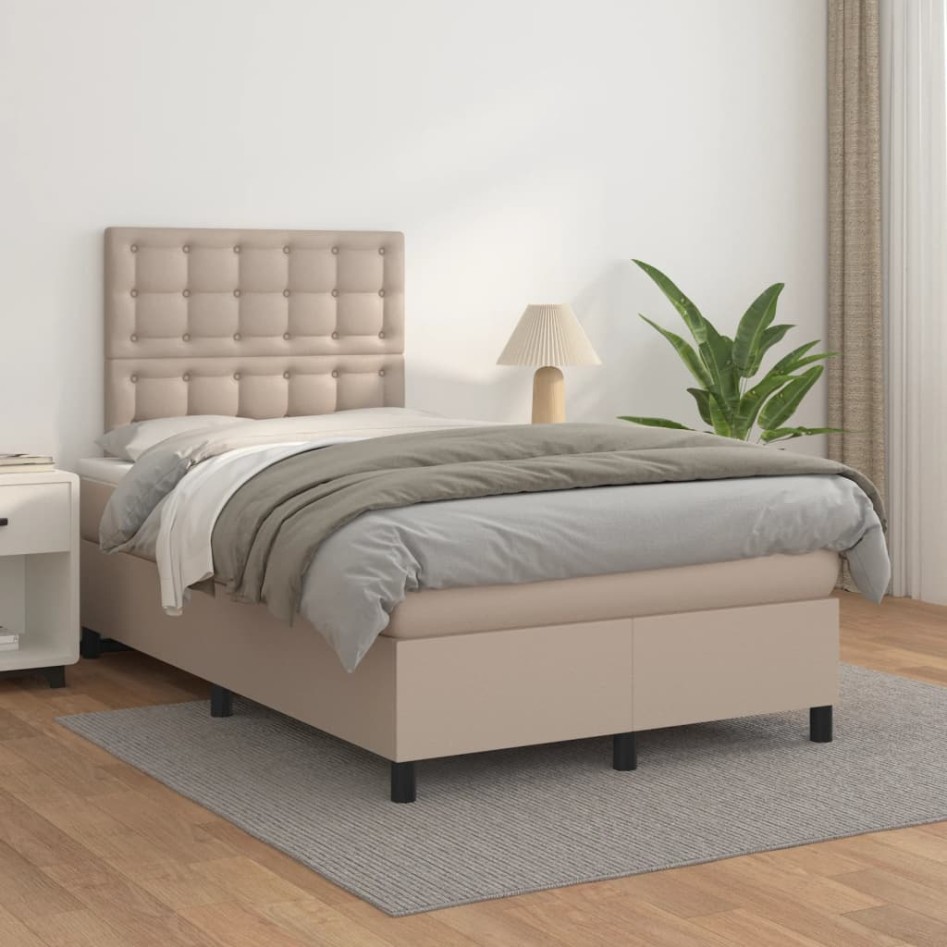 Cama box spring con colchón cuero sintético capuchino