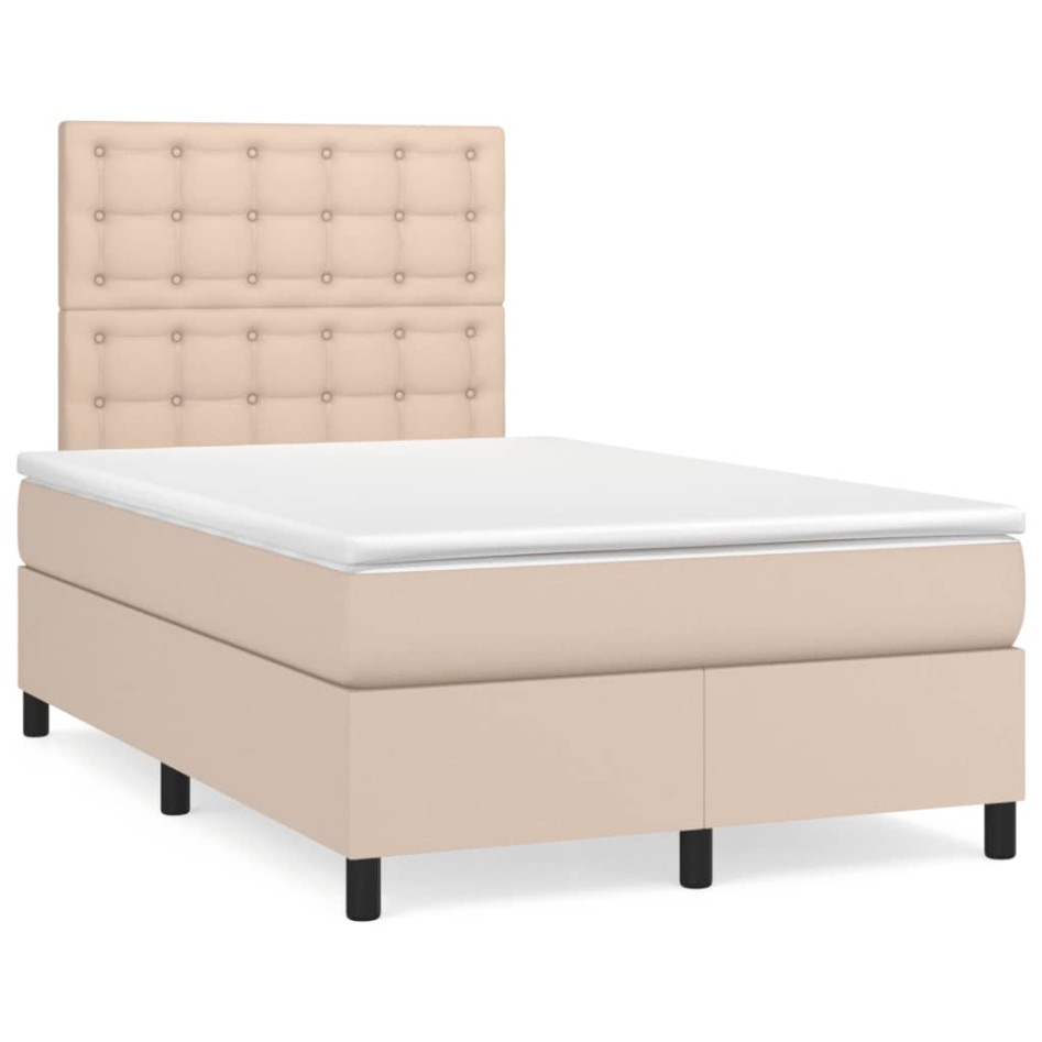 Cama box spring con colchón cuero sintético capuchino
