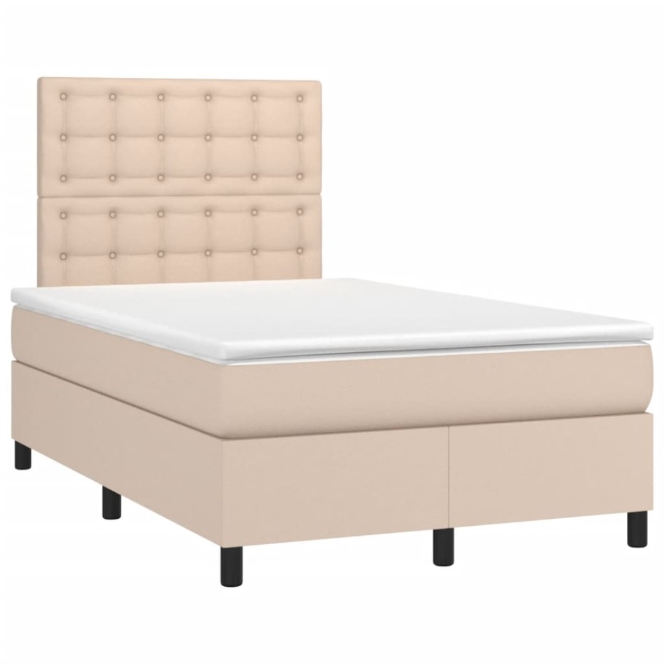 Cama box spring con colchón cuero sintético capuchino