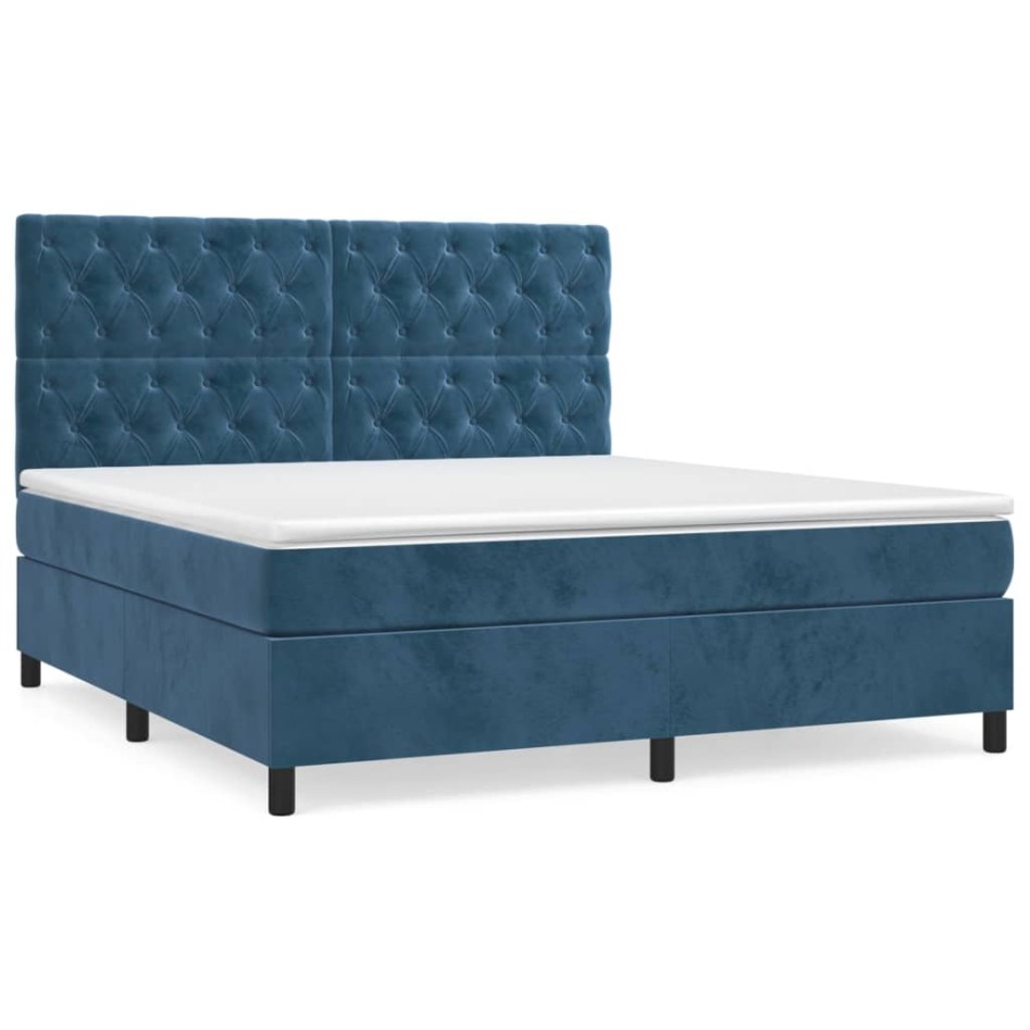 Cama box spring con colchón terciopelo azul oscuro 160x200
